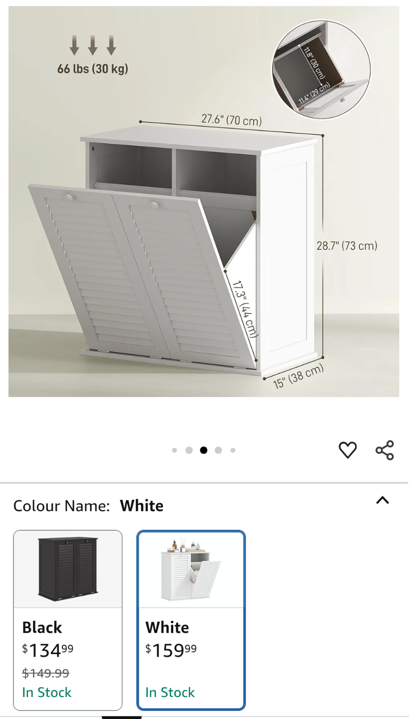 White Laundry Cabinet with 2 Tilt-Out Hampers - photo 3
