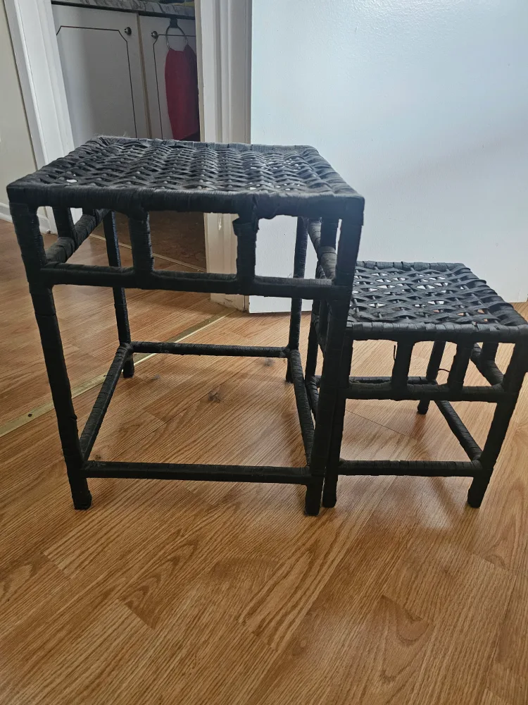 Set of Two Black Woven Stools thumbnail