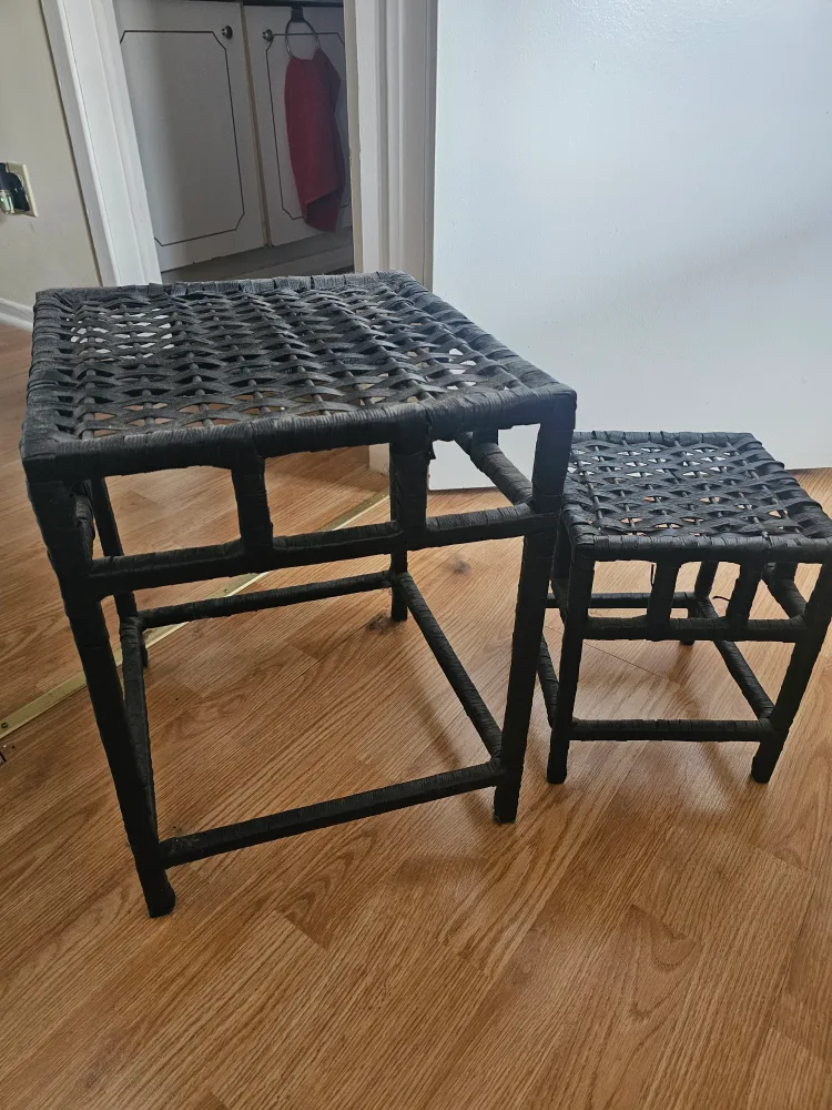 Set of Two Black Woven Stools image indicator(2)