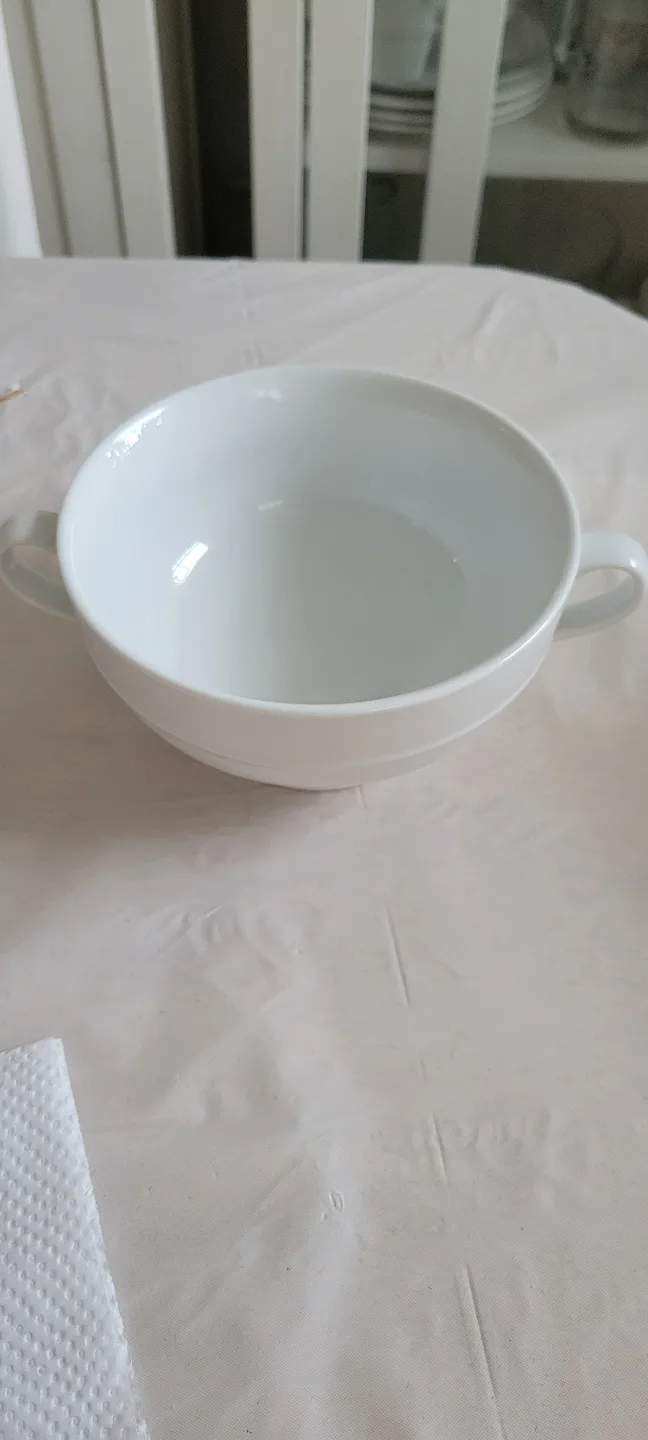 White Porcelain Soup Bowl with Handles thumbnail