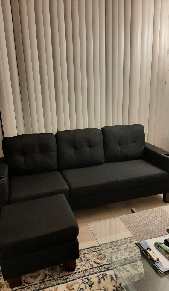 Black L-Shaped Sectional Sofa with Ottoman💚 - photo 4
