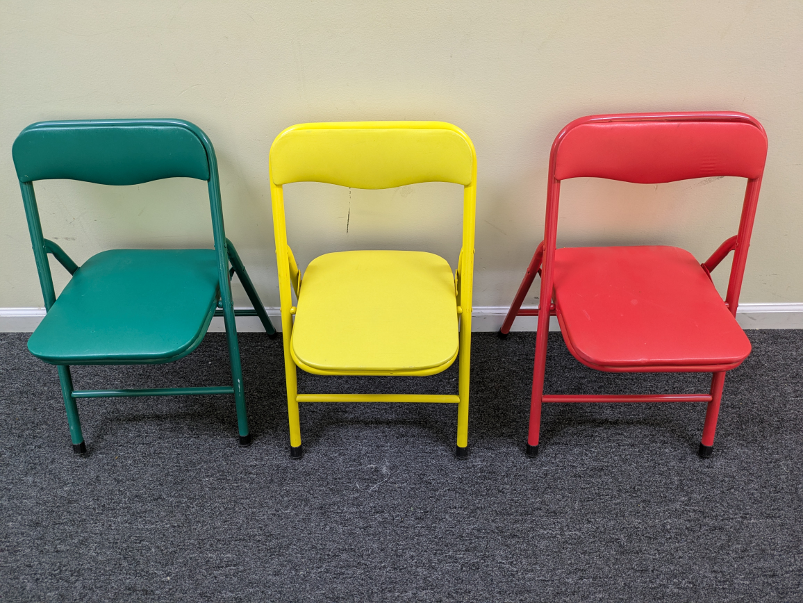 3 kids toddler Folding Chairs - Red, Yellow, Teal