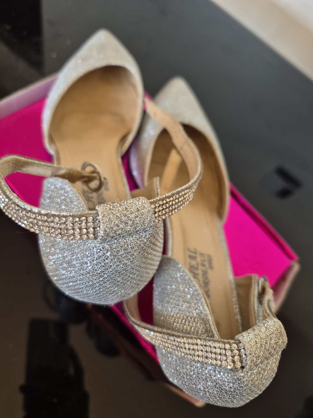 Silver Glitter Ankle Strap Heels - Size 10 - photo 5