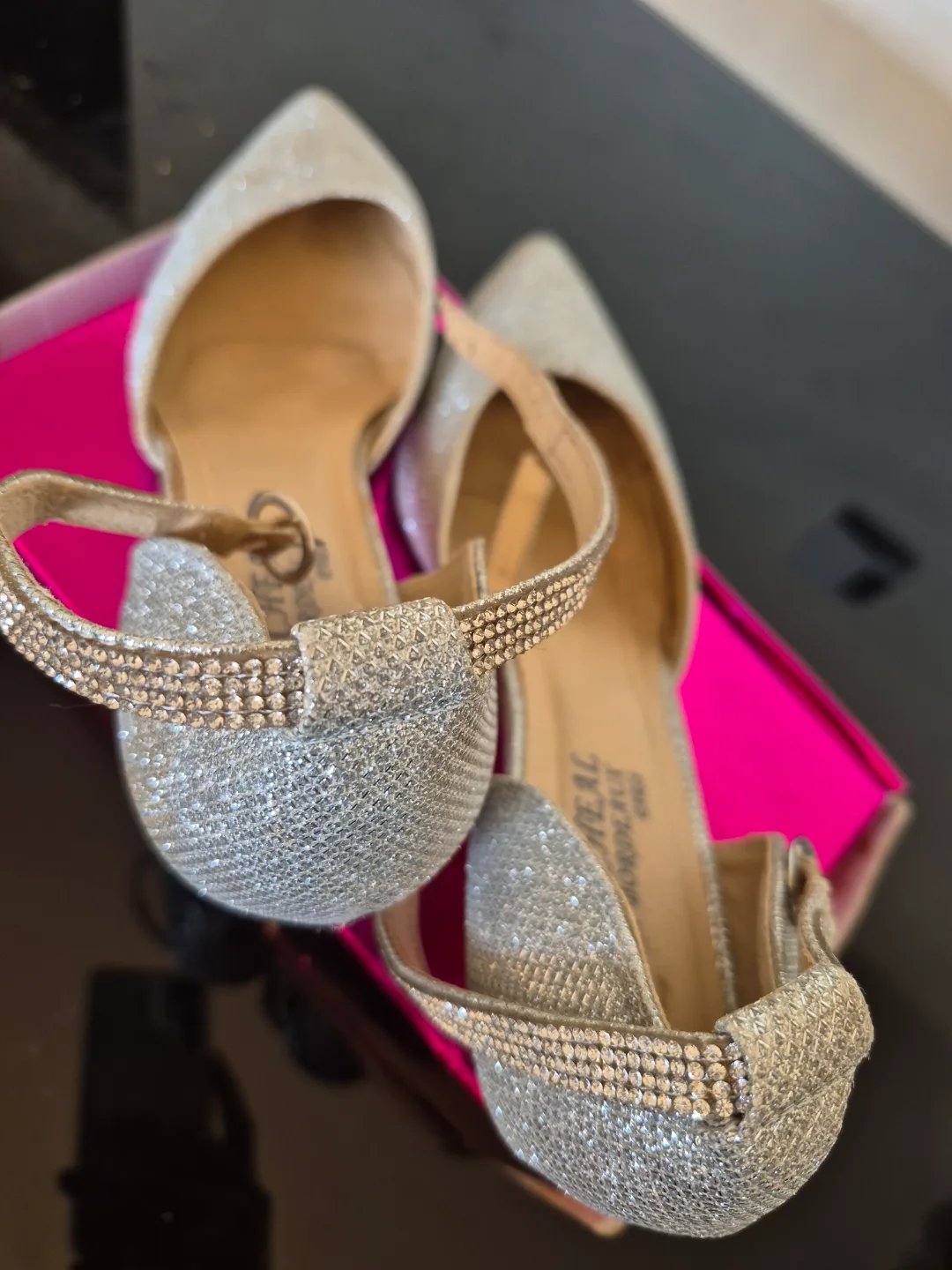 Silver Glitter Ankle Strap Heels - Size 10 image indicator(5)