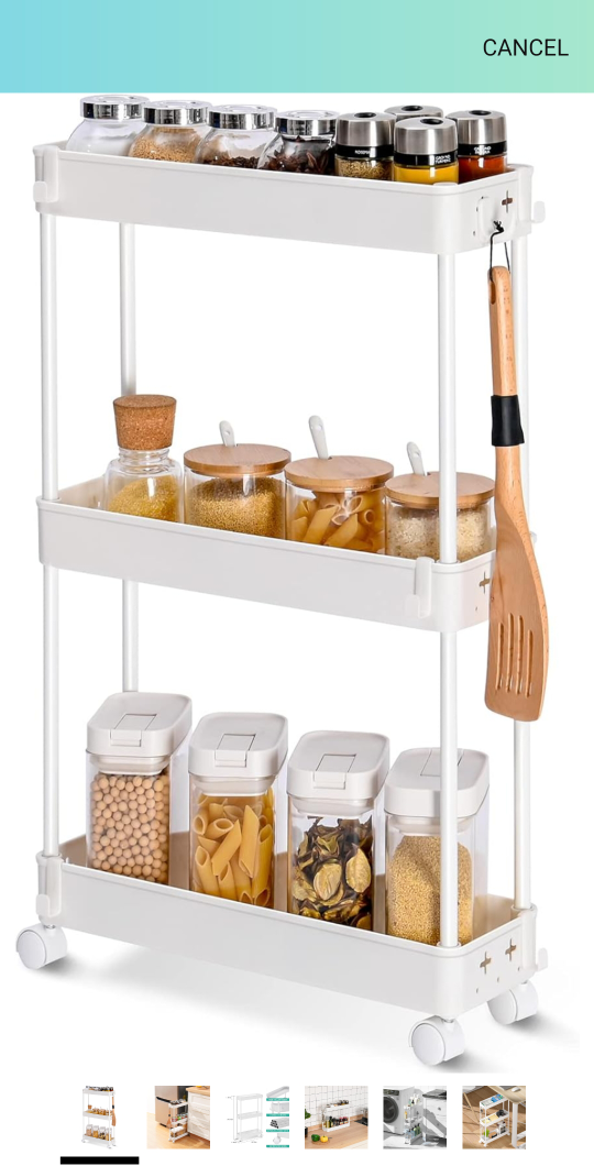 White 3-Tier Rolling Kitchen Cart with Storage
