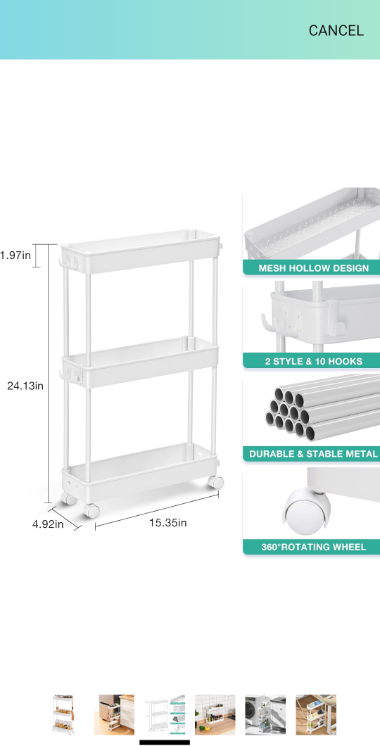 White 3-Tier Rolling Kitchen Cart with Storage - photo 2