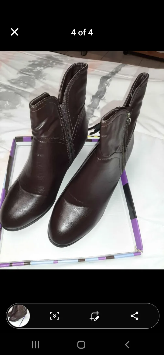 Brown Faux Leather Ankle Boots with Side Zip thumbnail