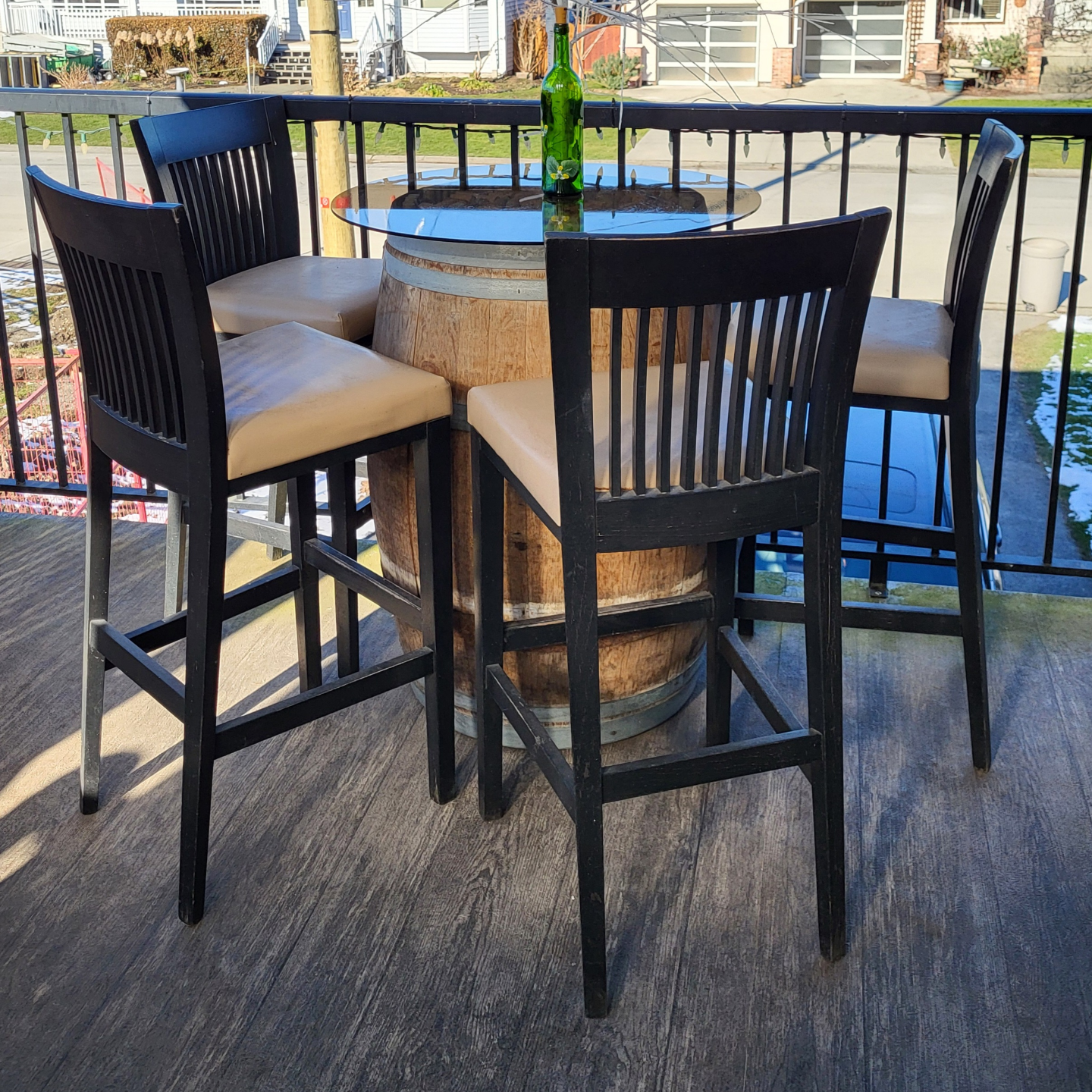 Wine Barrel Patio Set - 4 Stools & Glass Top Table - photo 3