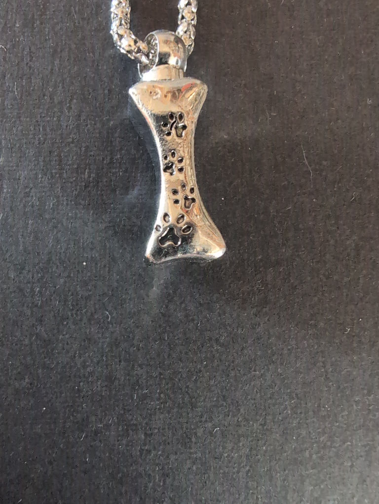 Silver Pet Paw Print Bone (Cremation Ash Necklace) 💚