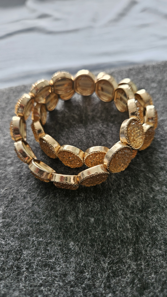 Set of 2 Gold Tone Stretch Bracelet with Amber-Colored Stones - photo 5