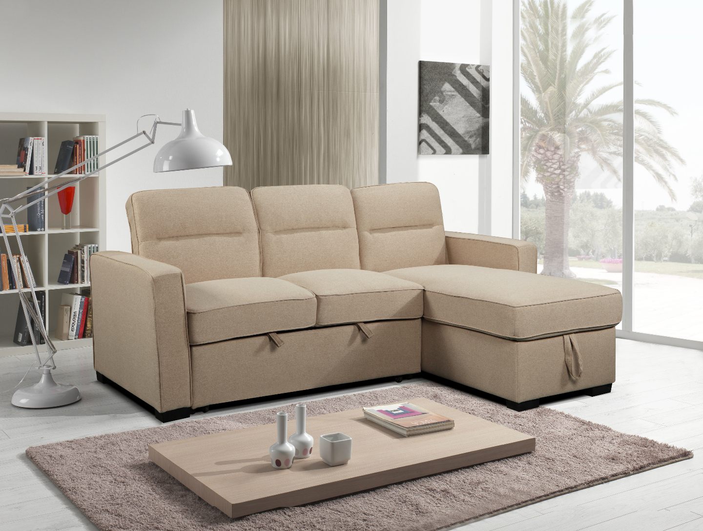 Beige Sectional Sofa with storage – Brand New & On Sale