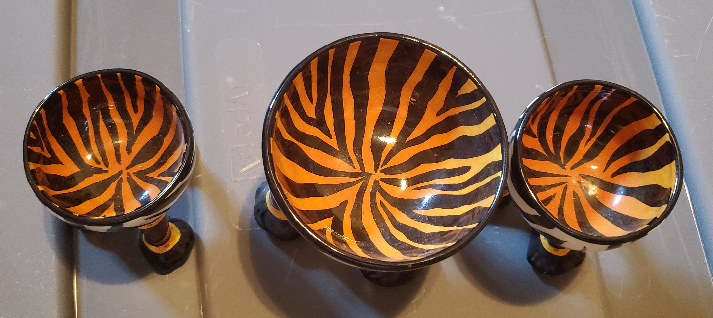 Set of Three Zebra-striped Ceramic Egg Cups