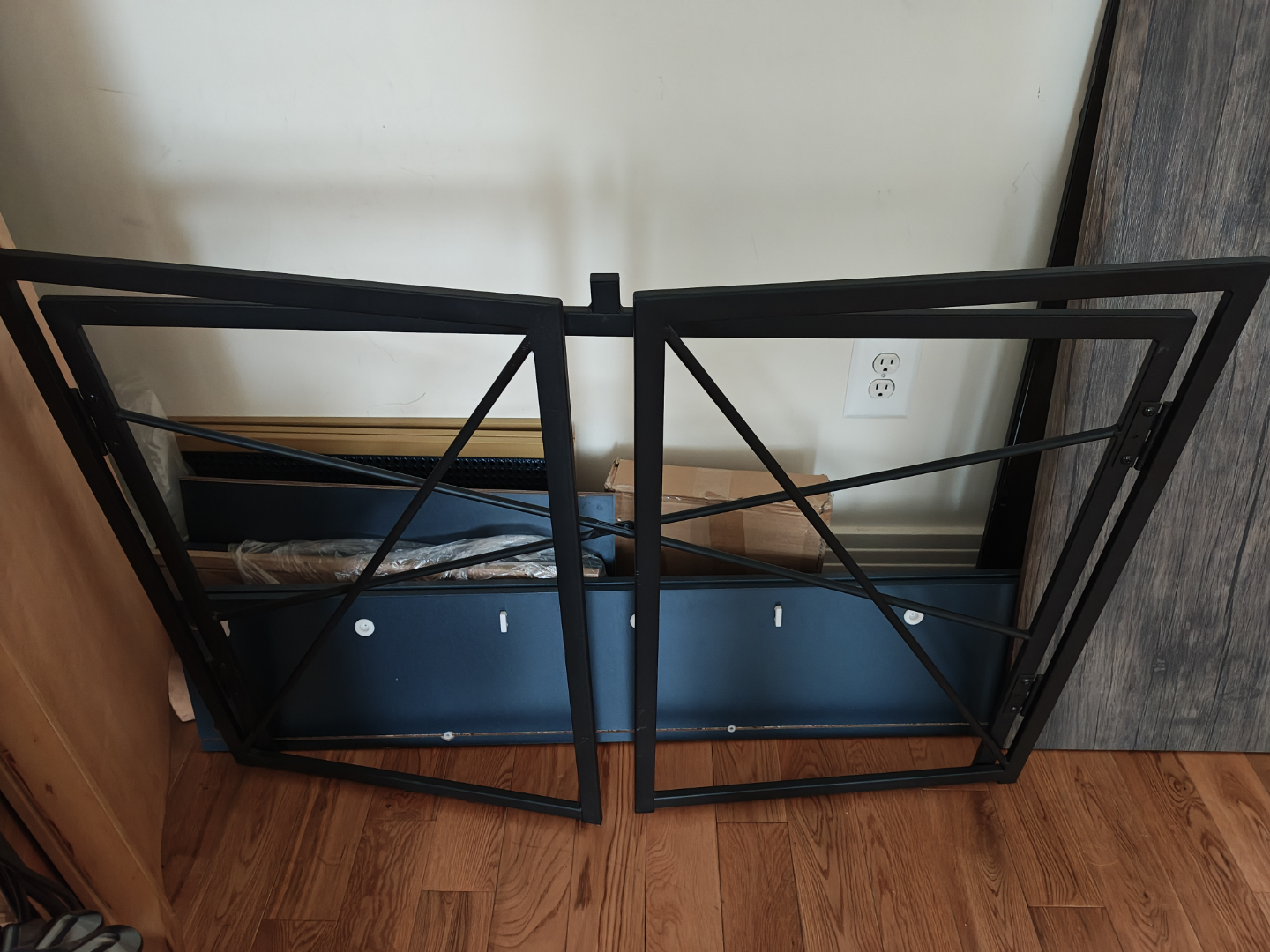 Folding Computer Desk - Dark Wood Grain Top & Black Metal Frame - photo 3