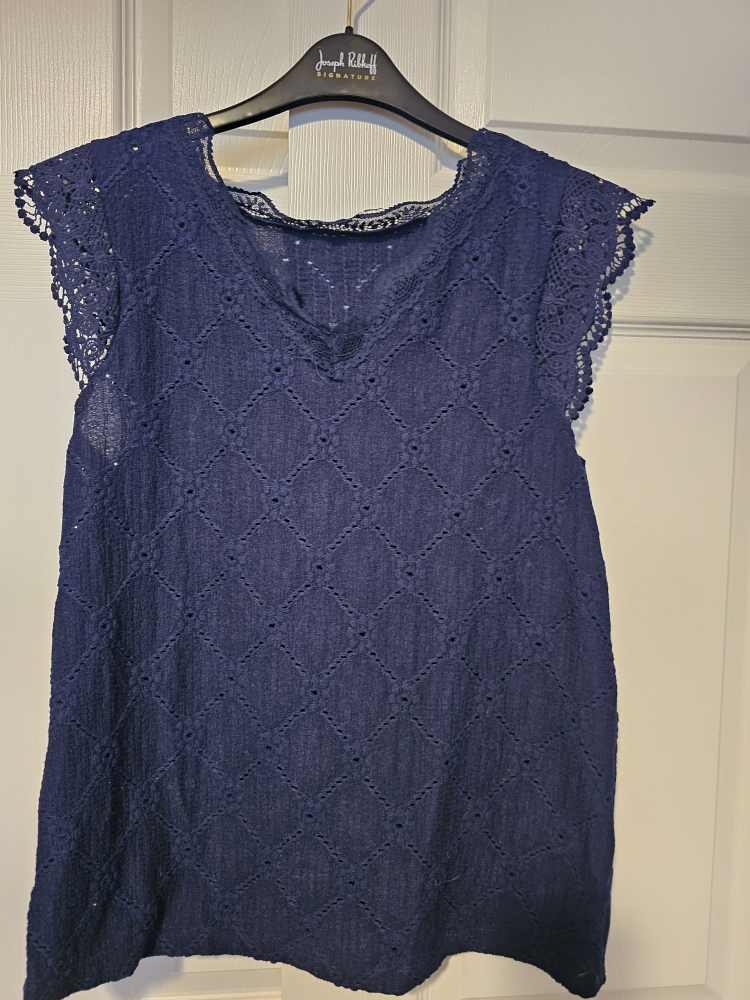 Navy Blue Crochet Detail Sleeveless Top