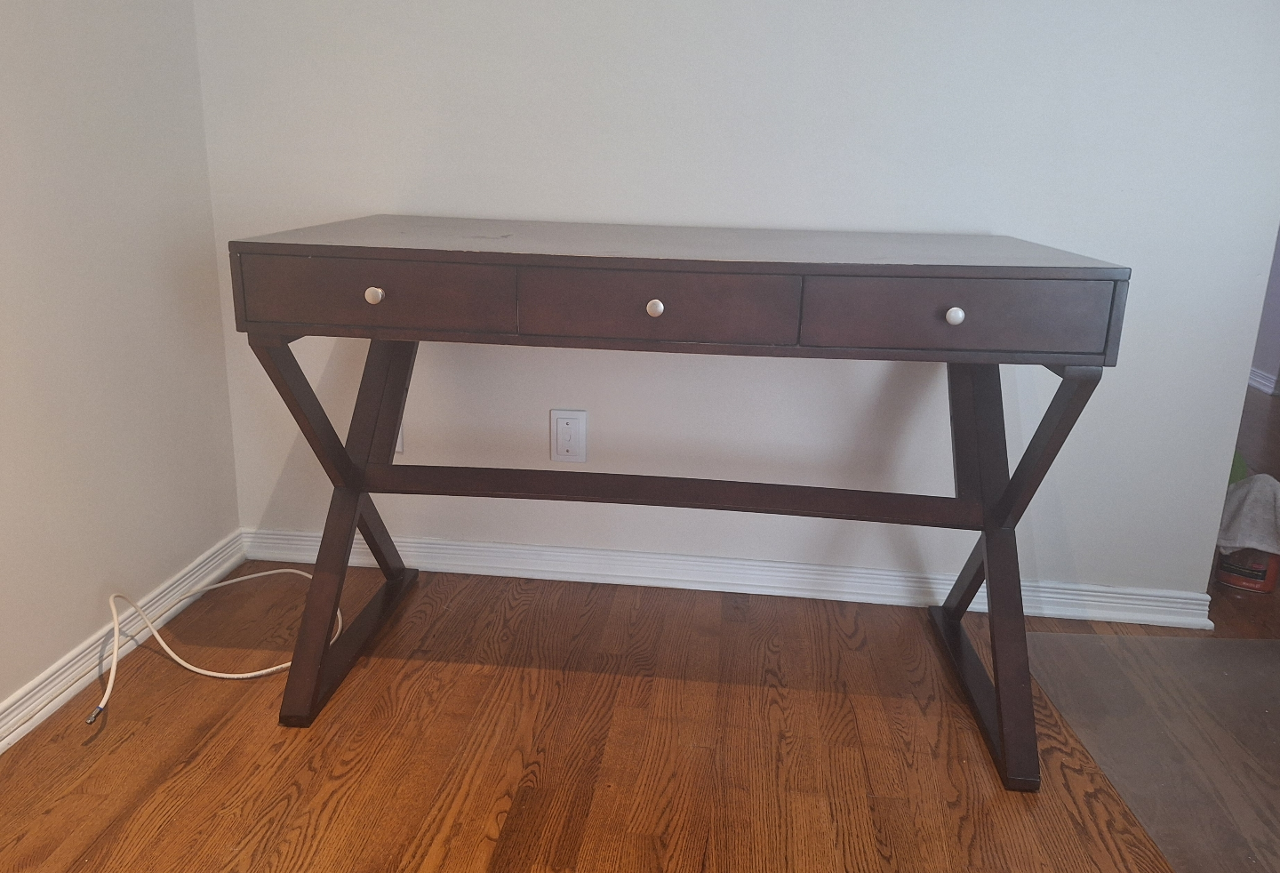Dark Brown Wooden Writing Desk with Three Drawers