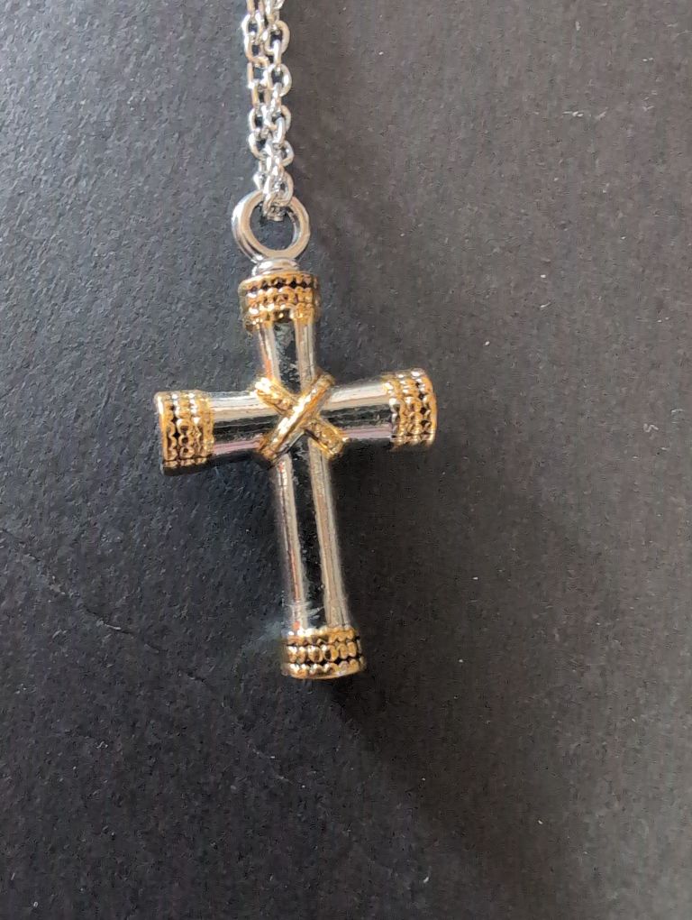 Two-tone Cross Necklace (Cremation ash Necklace)