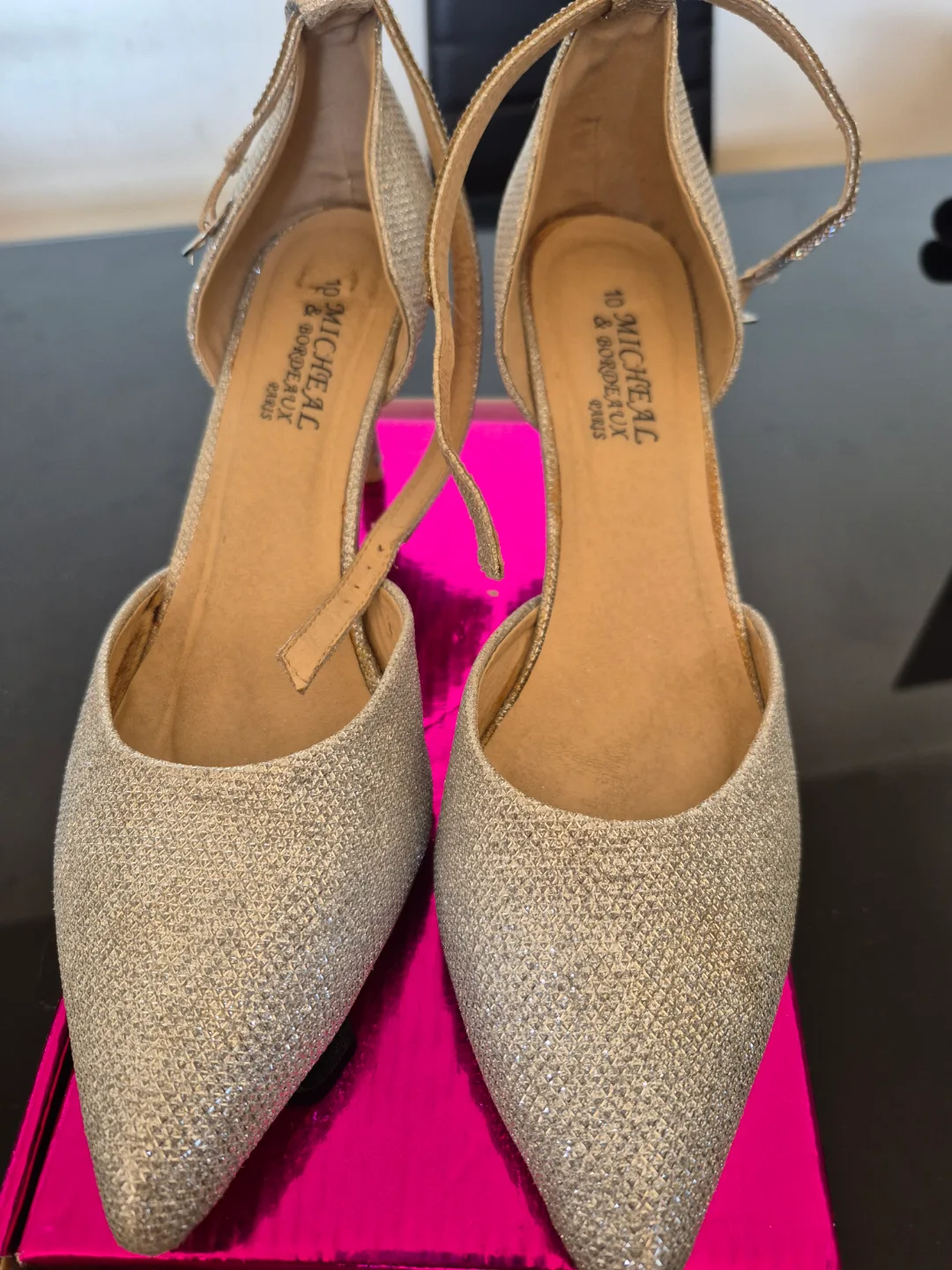 Silver Glitter Ankle Strap Heels - Size 10 image indicator(6)