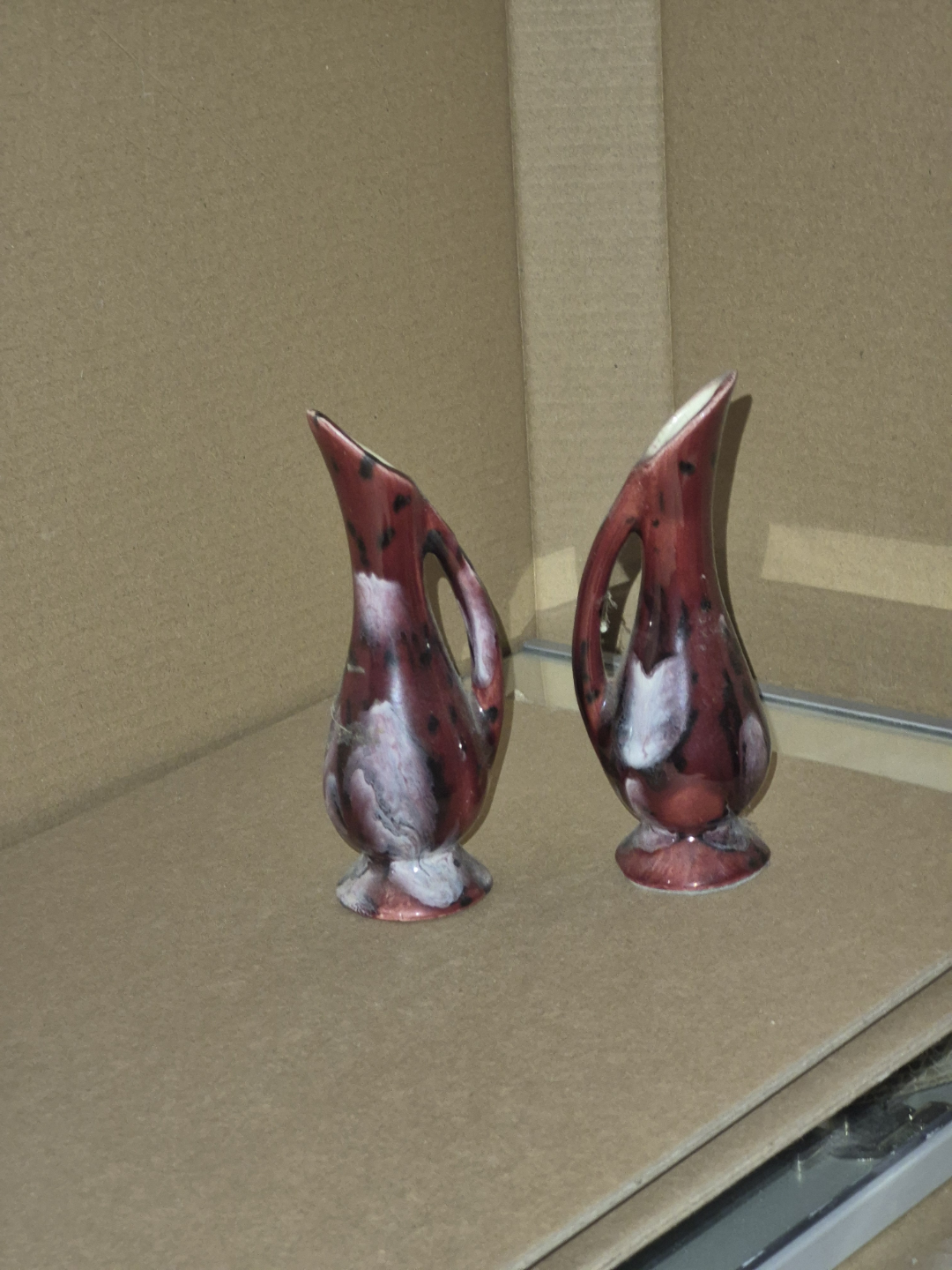Pair of Vintage Red and White Speckled Ceramic Vases