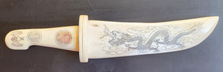 Scrimshaw Dagger with Dragon & Phoenix Designs