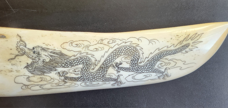 Scrimshaw Dagger with Dragon & Phoenix Designs - photo 2