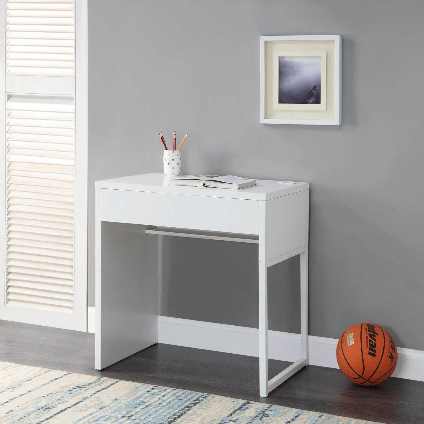 White Computer Desk with Drawer thumbnail