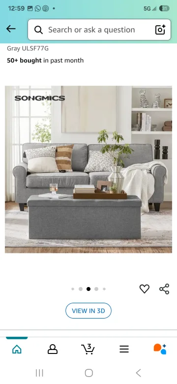 SONGMICS 110cm Folding Storage Ottoman Bench - Light Gray image indicator(2)