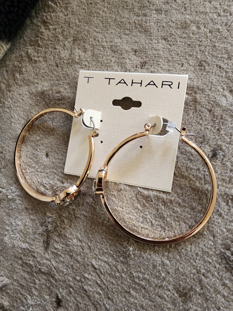 T Tahari Gold-Tone Crystal Hoop Earrings
