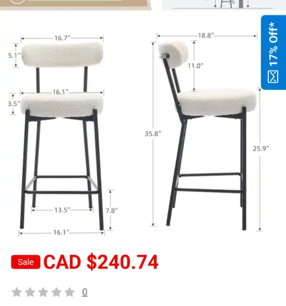 Modern Counter Height Bar Stools - Set of Two