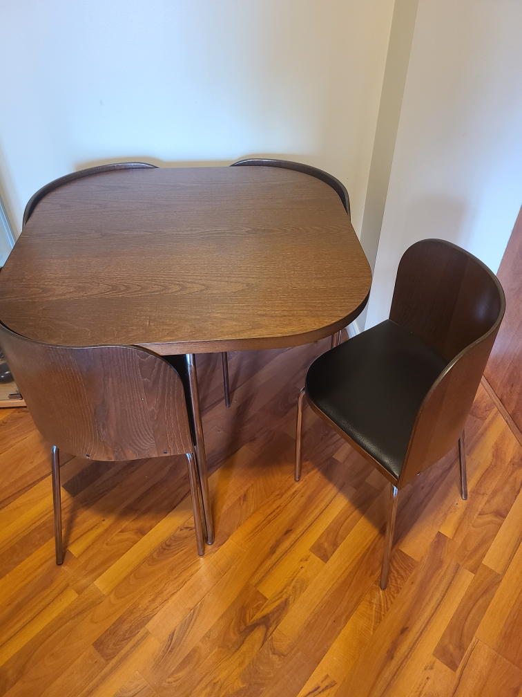 Dark Brown Wood Dining Table Set with 4 Chairs