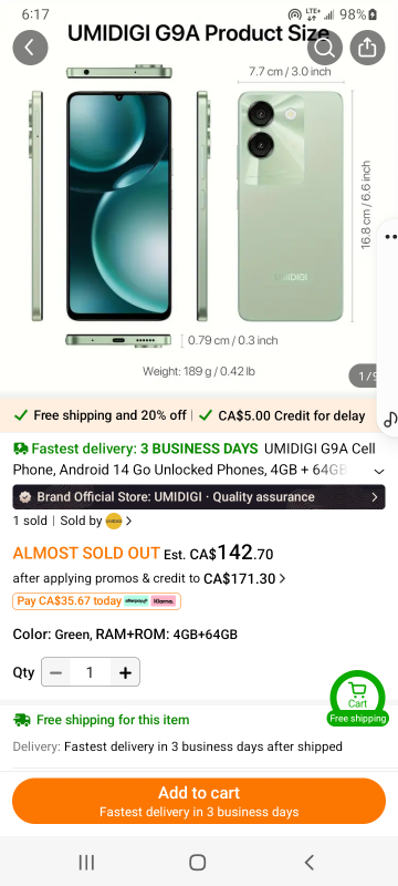 UMIDIGI G9A Smartphone - 64GB ROM, 4GB RAM - Green - photo 2
