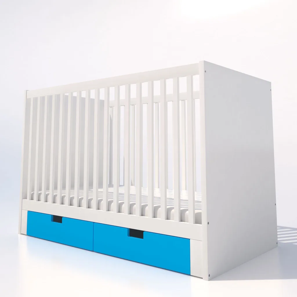 White Baby Crib with Two Blue Drawers image indicator(2)