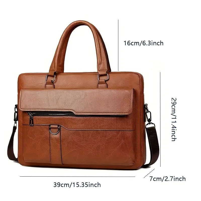 Brown Leather-Look Briefcase - photo 3