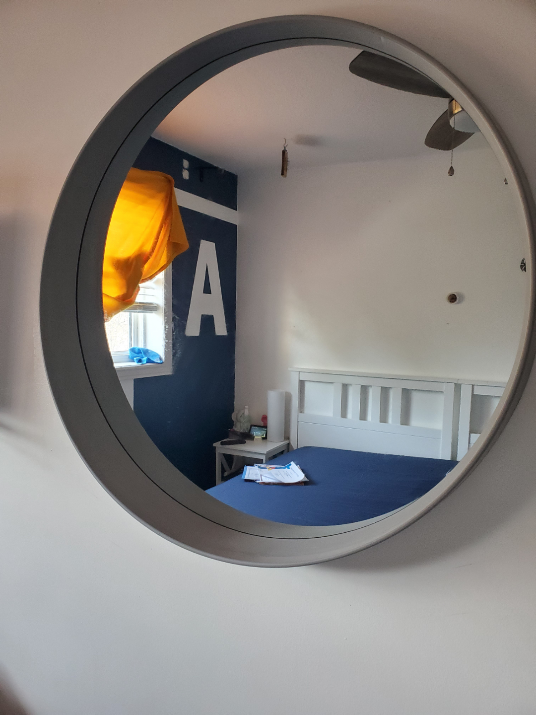 Round Wall Mirror with Grey Frame