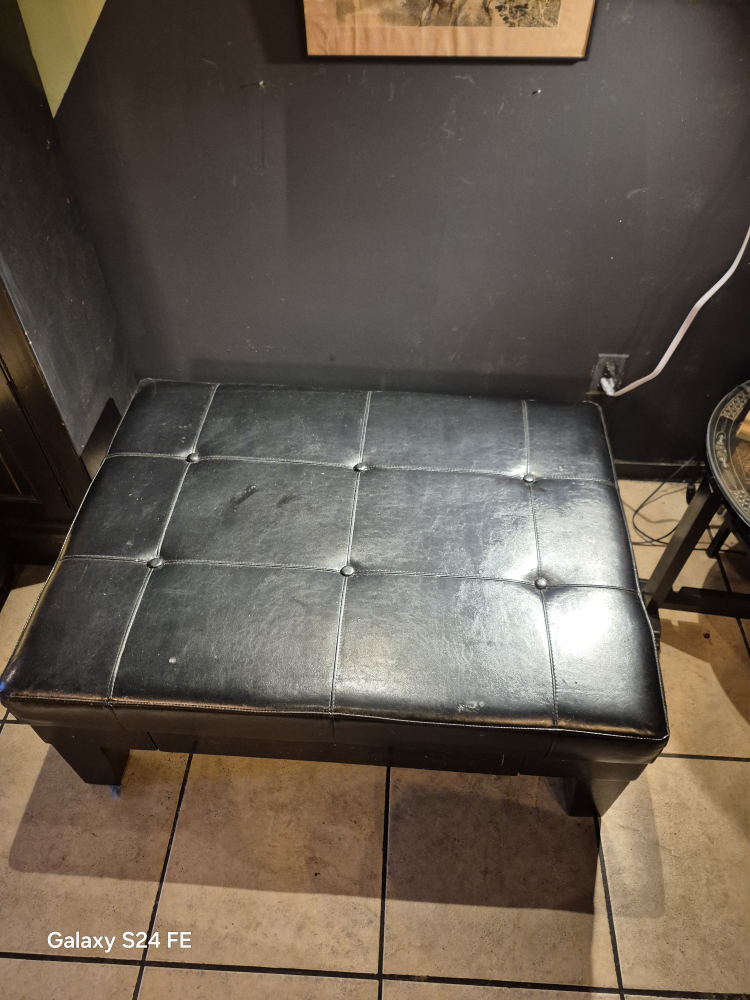 Black Leather Storage Ottoman - photo 2