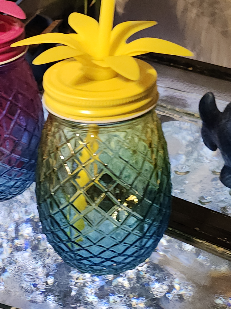 Set of Four Pineapple Mason Jar Tumblers with Straws - photo 3