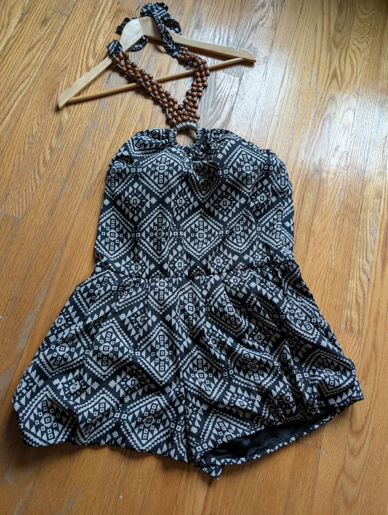 Black and White Aztec Print Romper thumbnail