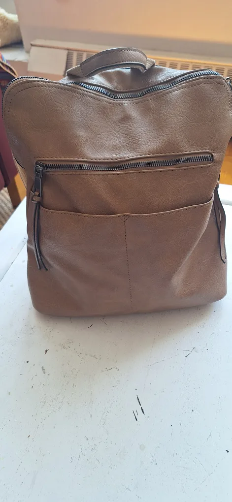 Brown Faux Leather Backpack Purse thumbnail