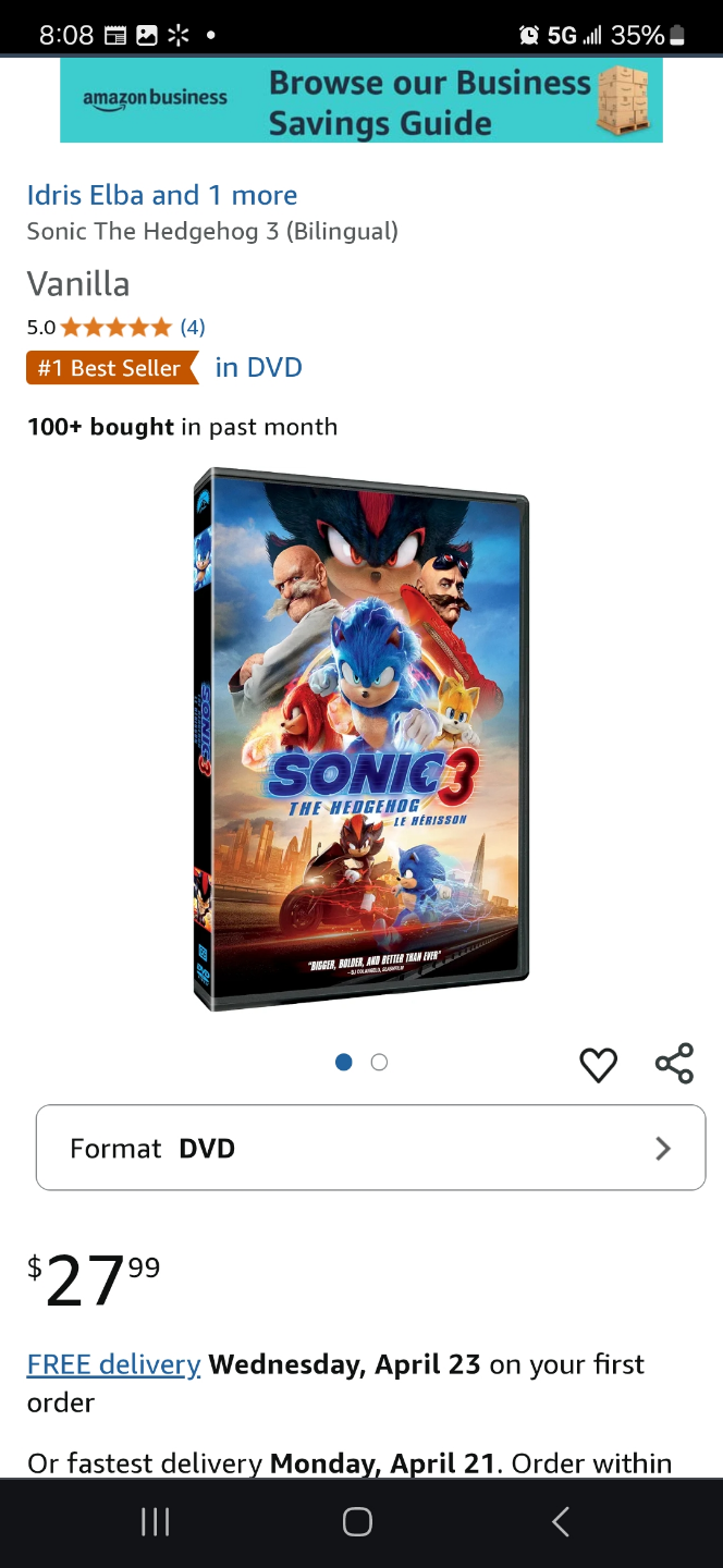 Sonic The Hedgehog 3 (Bilingual) New Sealed DVD - photo 2