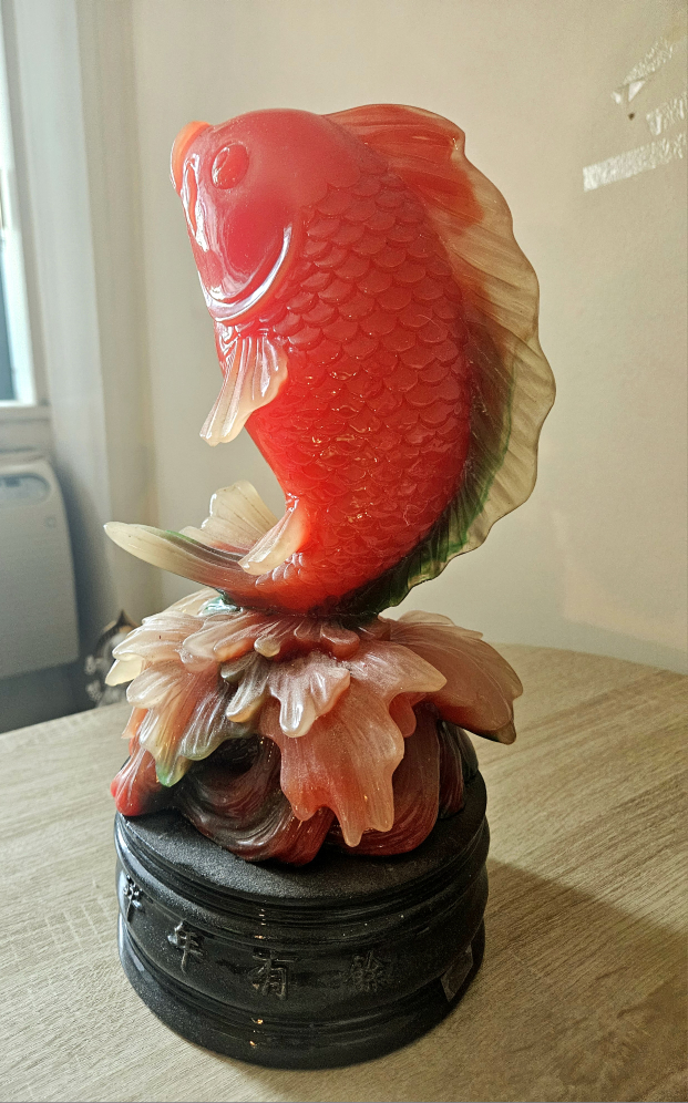 Decorative Chinese Koi Fish Sculpture On Black Base💚 - photo 2