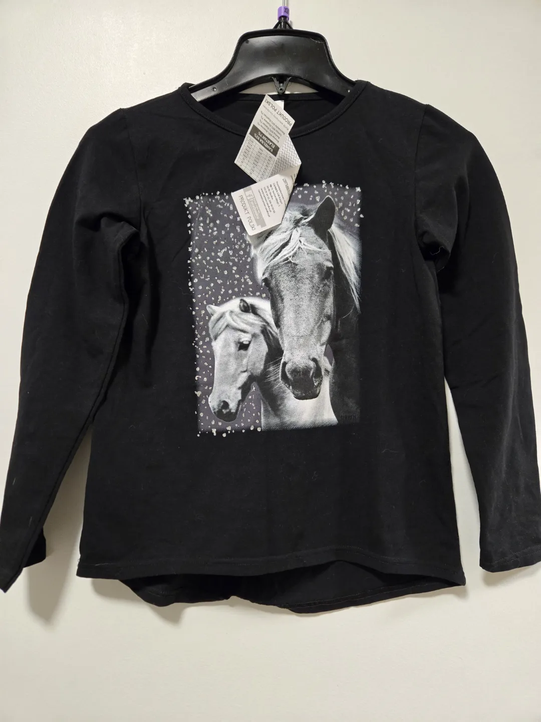 Girls' Black Long-Sleeve Shirt with Horse Graphic - Size 146 thumbnail