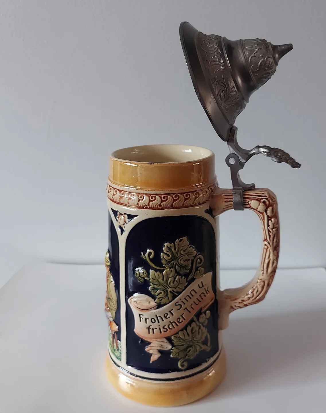 Original Vintage German Beer Stein with a beautiful Lid image indicator(4)