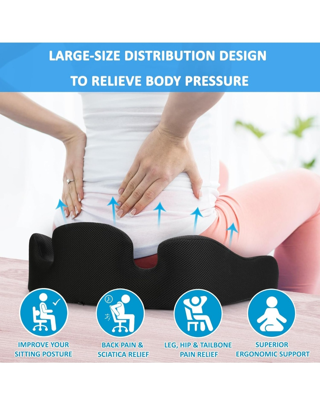 Ergonomic Memory Foam Seat Cushion with Washable Cover - photo 5