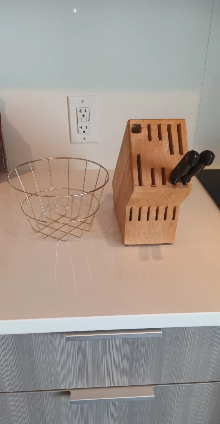 Wooden Knife Block ( with 2 knives) and Wire Basket Set