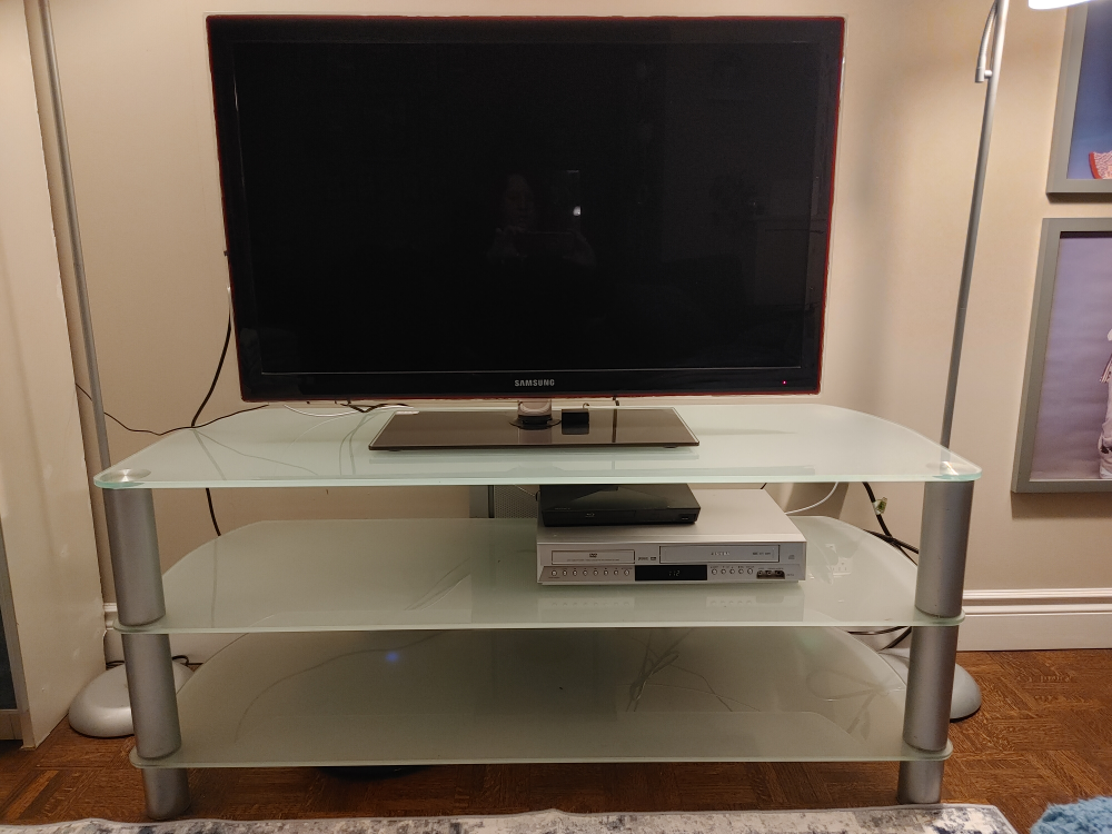 Glass TV Stand with Silver Metal Legs - photo 2