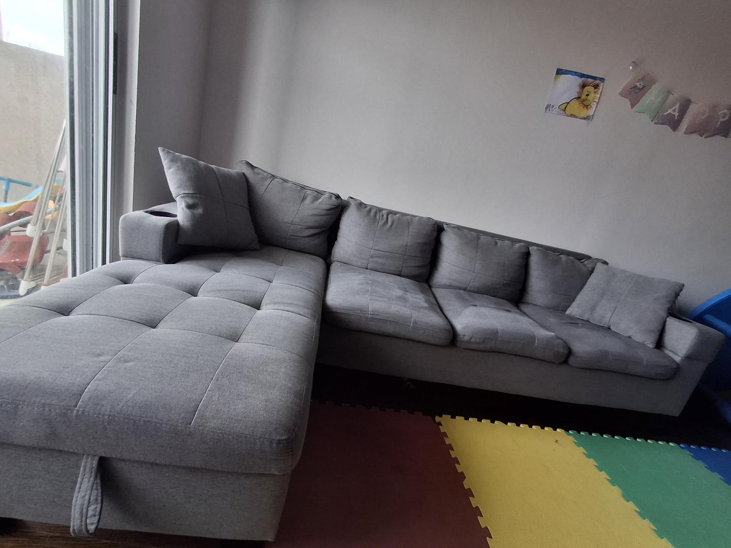 Grey L-Shaped Sectional Sofa with Storage - photo 2