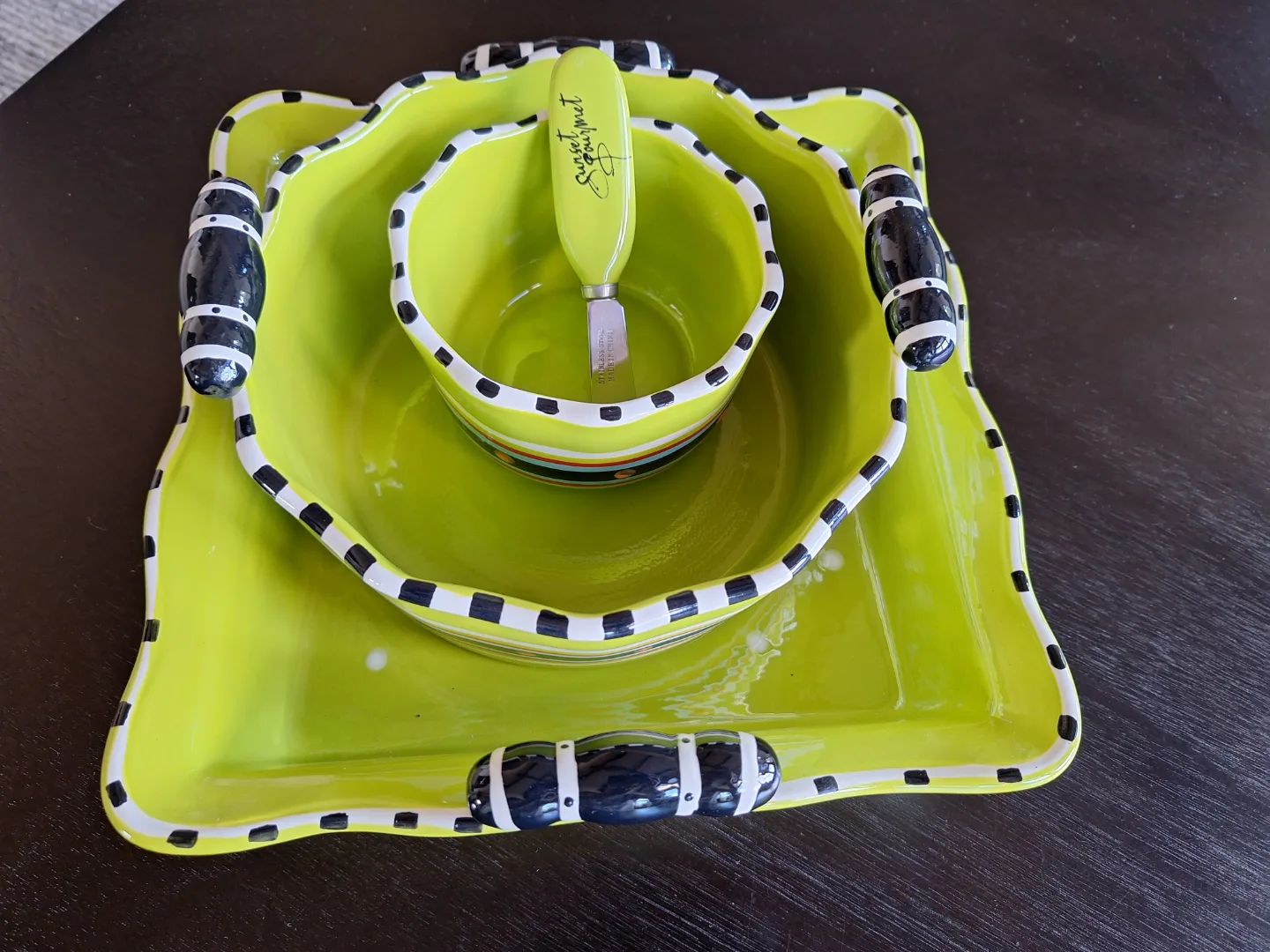 💚Gourmet 3-Piece Ceramic Serving Bowl Set with Cheese Knife image indicator(2)