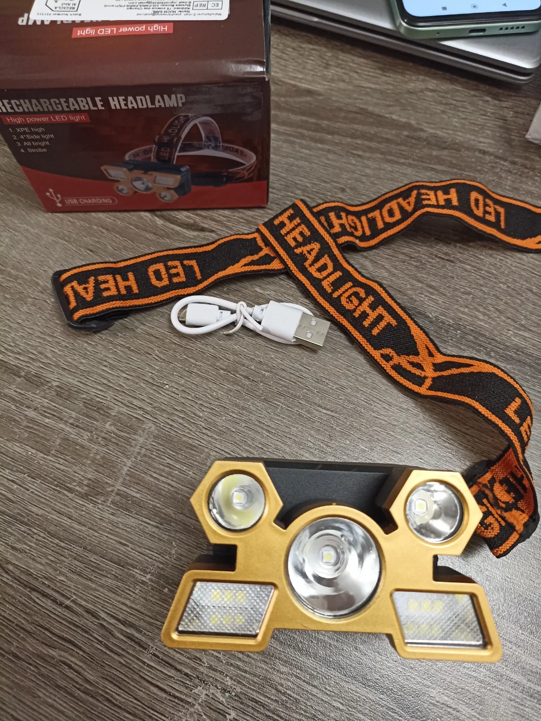 Brand New Rechargeable LED Headlamp - 4 Light Modes with box image indicator(2)