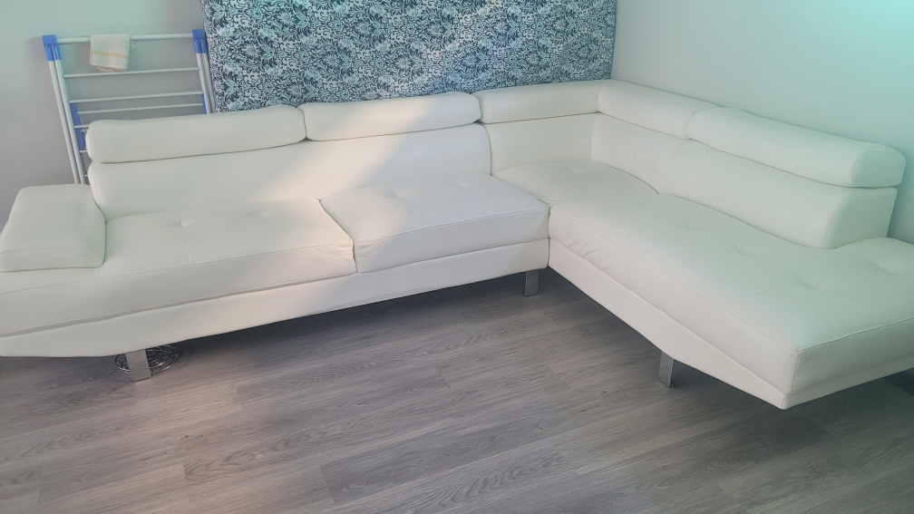 White Leather Sectional Sofa - photo 2