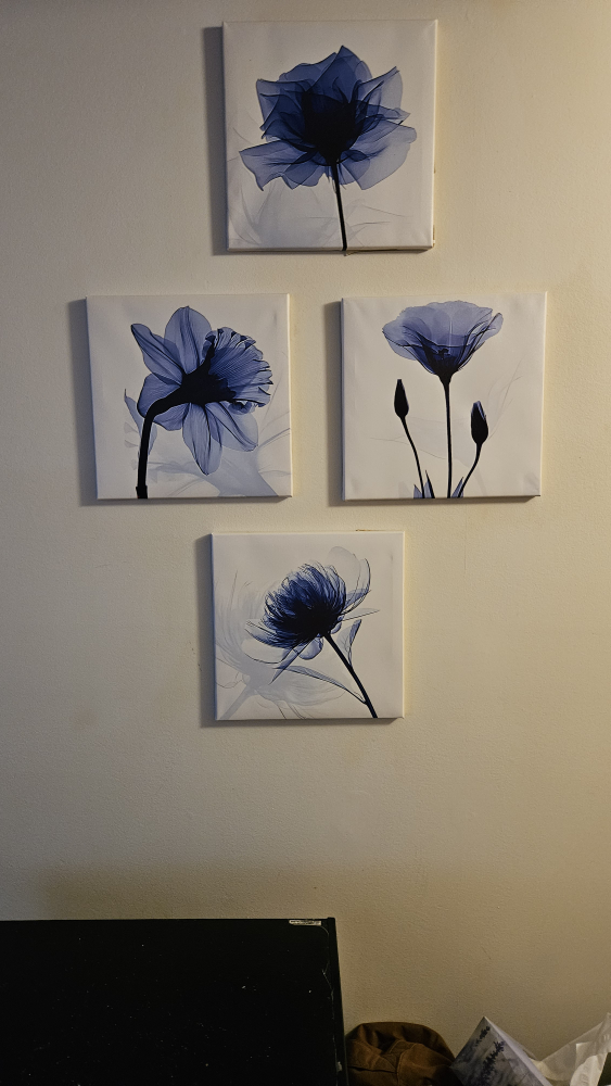 Set of Four Blue Flower Canvas Wall Art Prints
