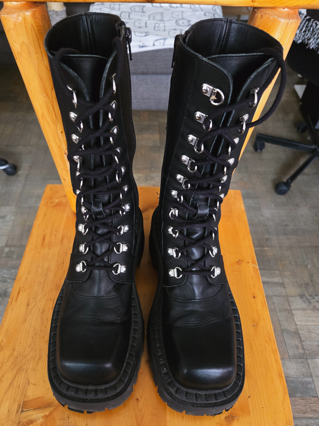 L'intervalle Black Leather Combat Boots Square Toe - photo 3